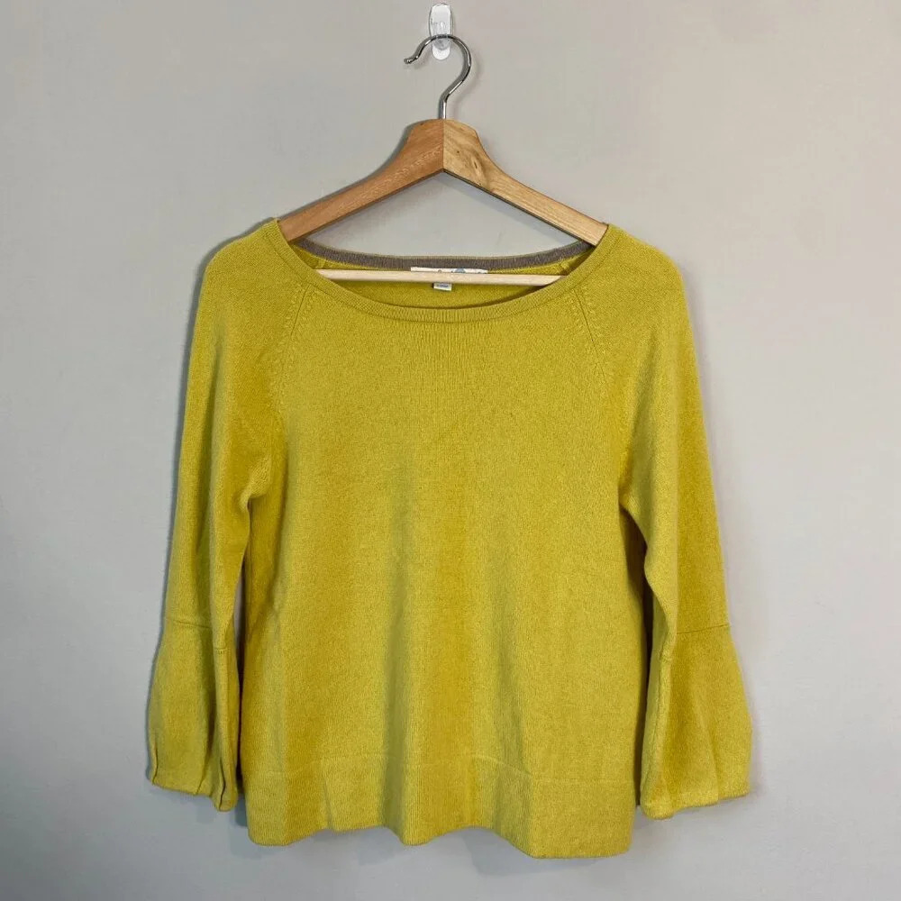 Boden Women's Size 4 100% Cashmere Puff Sleeve Knit Pullover Sweater Yellow Cozy - Picture 5 of 15